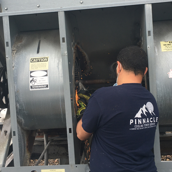 BAC Shaft-Bearing-Fan Wheel Demo-Replacement on a V Series Tower (Before)